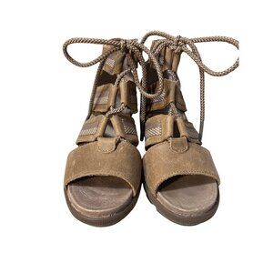 Sorel Gladiator Style Lace-Up Wedge Sandals Size 6 Brown Suede Upper & Rubber So